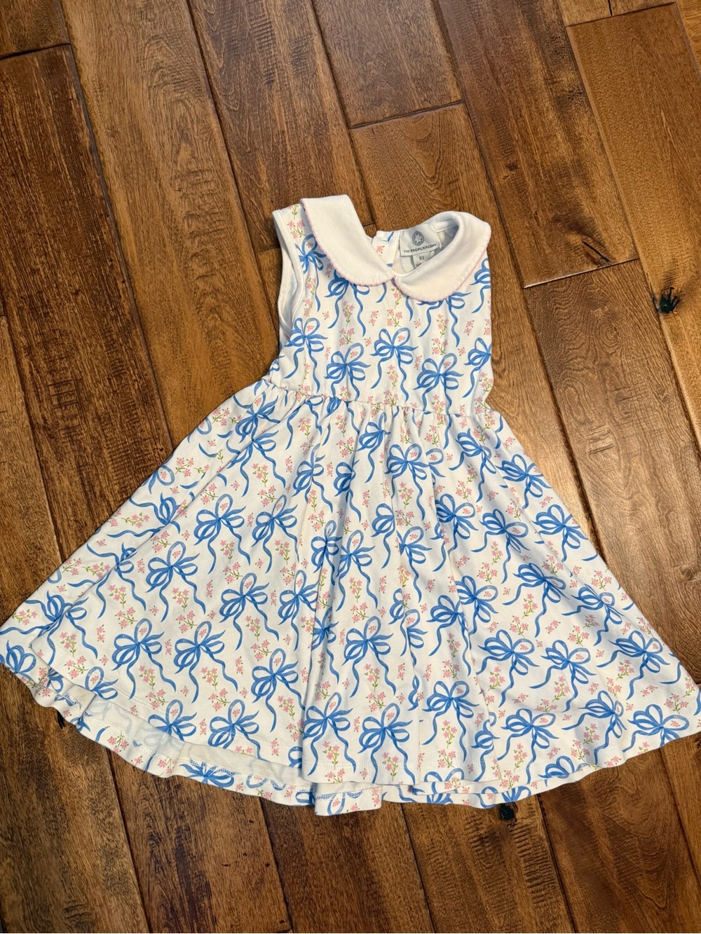 Proper Peony Blue Bow Print and Peter Pan Collar size 5
